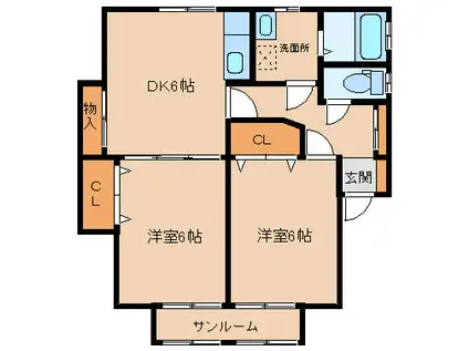 ルミナールI(2DK/2階)の間取り写真