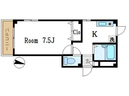 ライズマンション(1K/2階)の間取り写真