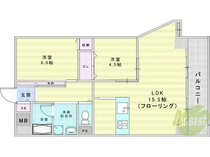 スプルースコート緑地(2LDK/3階)の間取り写真