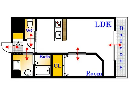 ミロワール舟入(1LDK/4階)の間取り写真