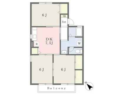 クレインヒルズB(3DK/2階)の間取り写真