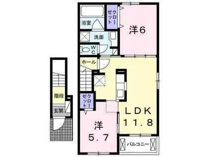 アンジュII(2LDK/2階)の間取り写真
