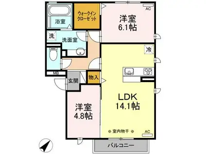 セジュール秀峰(2LDK/3階)の間取り写真