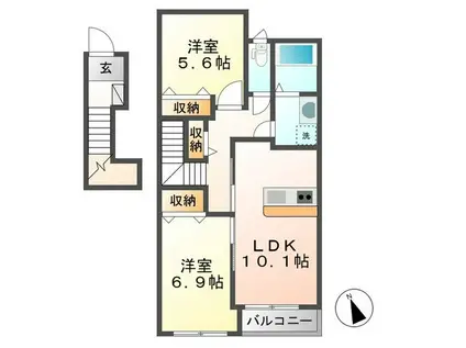 ディアベルジュ(2LDK/2階)の間取り写真