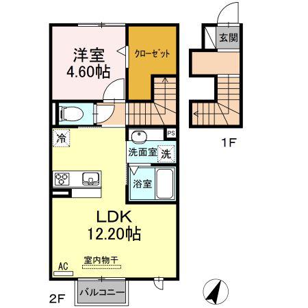 豊橋鉄道渥美線 高師駅 徒歩27分 2階建 築9年(1LDK/2階)の間取り写真