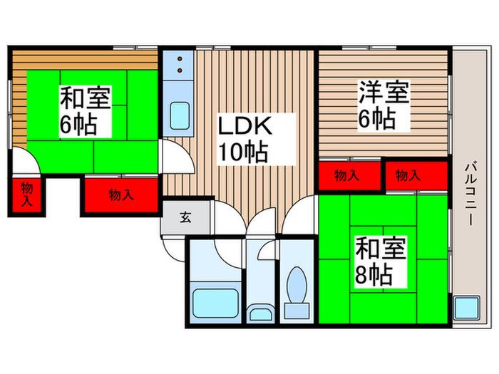 ハイライフみのり台(3LDK/3階)の間取り写真