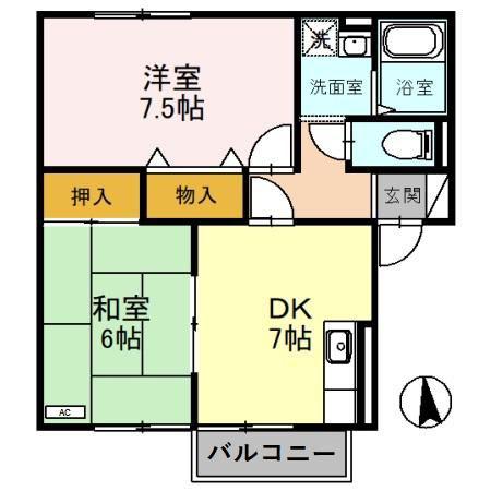 セジュールレザン(2DK/1階)の間取り写真