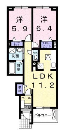 リトルツリーフィールド(2LDK/1階)の間取り写真