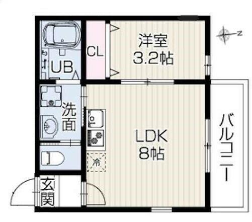 エクロール(1LDK/2階)の間取り写真