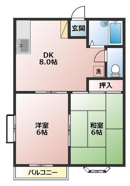 コスモヒルA(2DK/1階)の間取り写真