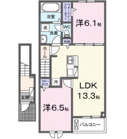 クレメント岩出C(2LDK/2階)の間取り写真