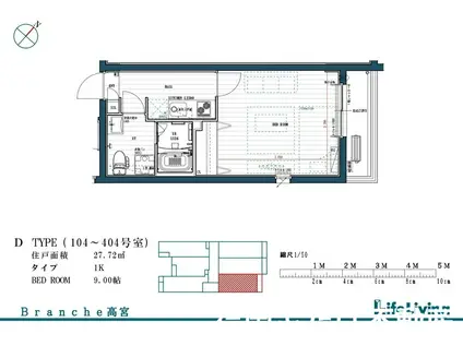 BRANCHE高宮(1K/3階)の間取り写真