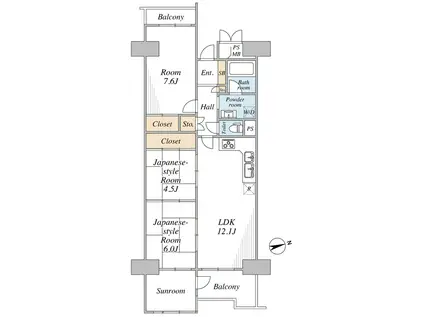 近鉄南港ガーデンハイツ24号棟(3LDK/11階)の間取り写真