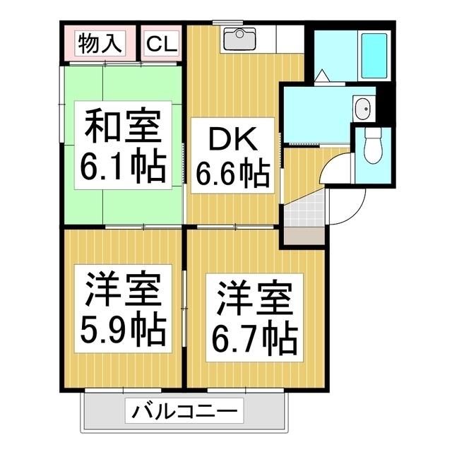 クレールコートB(3DK/2階)の間取り写真