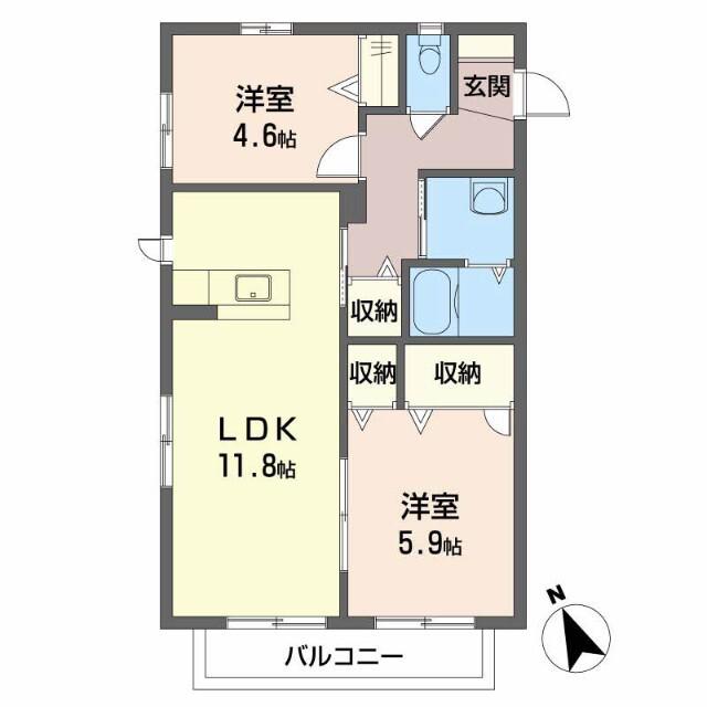Uハイツ カリス(2LDK/2階)の間取り写真