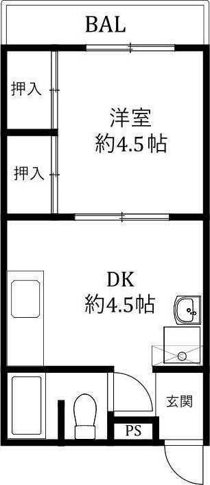 サンハイツ福田(1DK/2階)の間取り写真