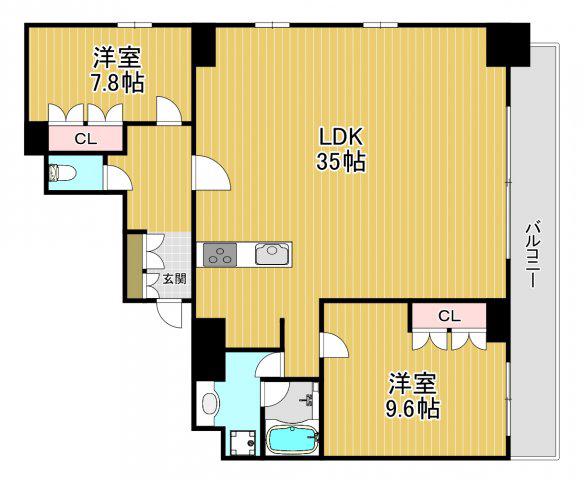 リバーサイドタワー中之島(2LDK/30階)の間取り写真