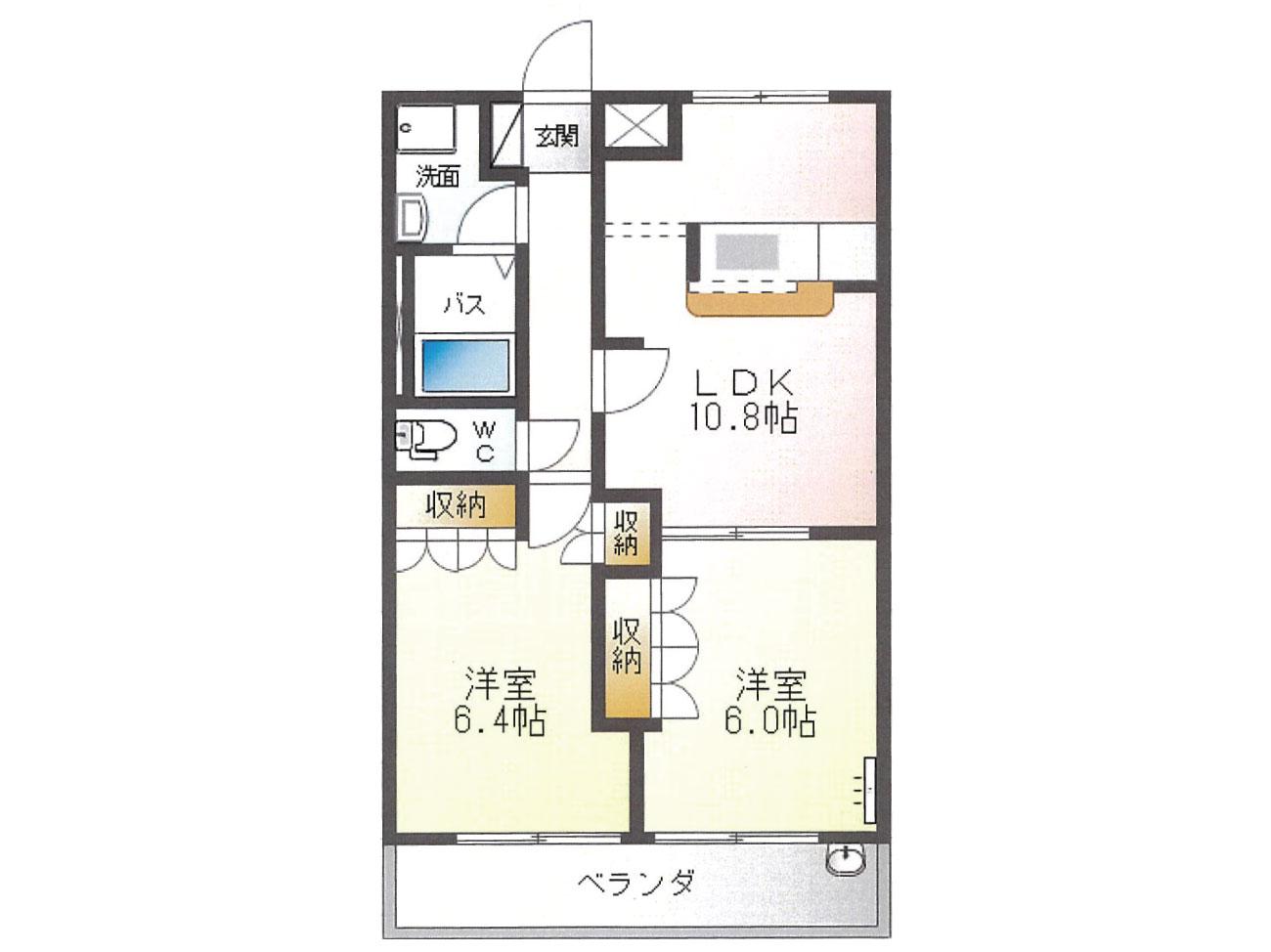 グランシャリオ高萩(2LDK/2階)の間取り写真