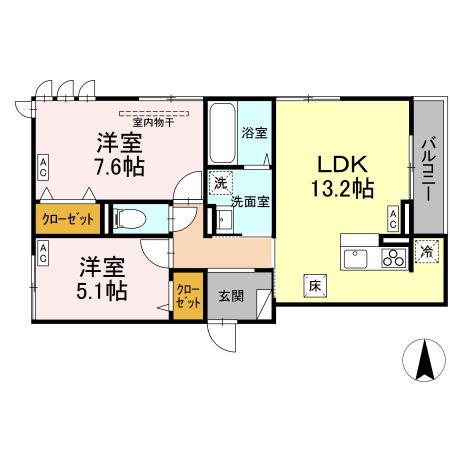 D-ROOM七曲I(2LDK/3階)の間取り写真