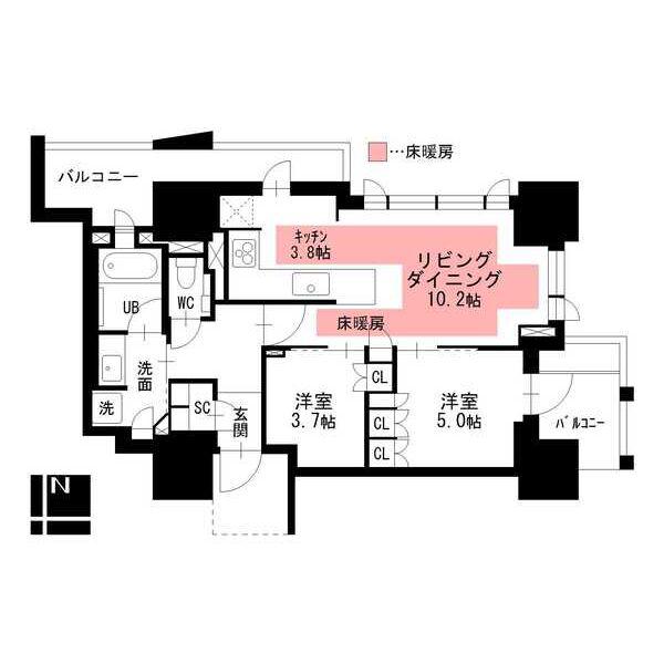 プラウドタワー名駅(2LDK/7階)の間取り写真