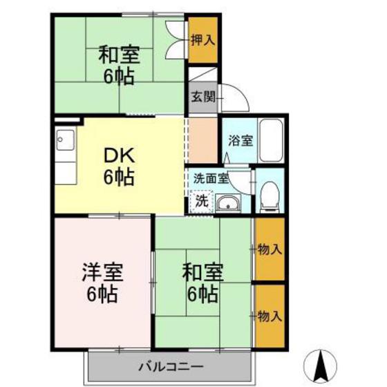 プリオールエフA棟(3DK/2階)の間取り写真