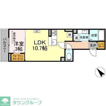 D PAINA 千年新町(1LDK/3階)の間取り写真