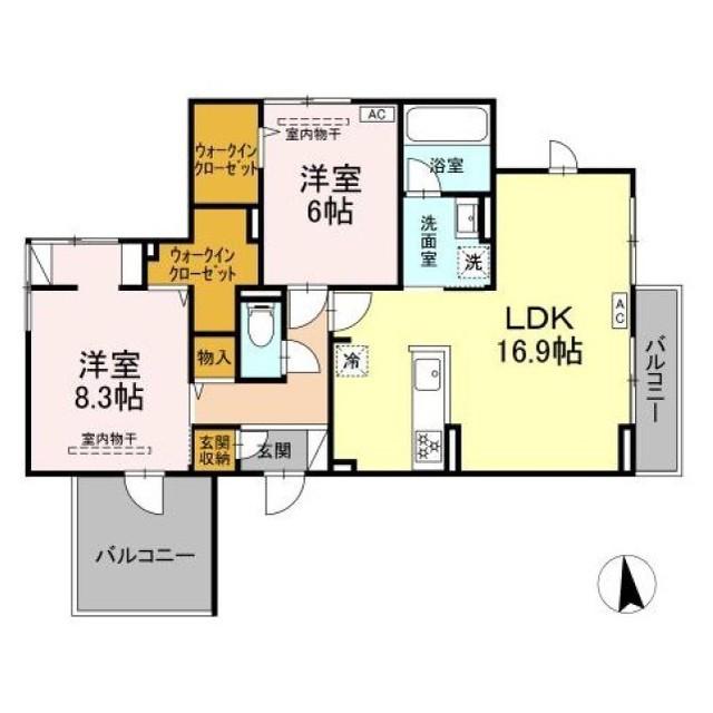 GRAND VIEW KAI(2LDK/2階)の間取り写真