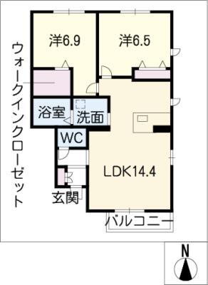 フェリーチェII(2LDK/2階)の間取り写真