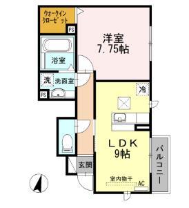アルヴィータ上地(1LDK/1階)の間取り写真