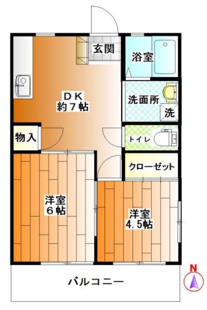 キャッスル第2(2DK/2階)の間取り写真