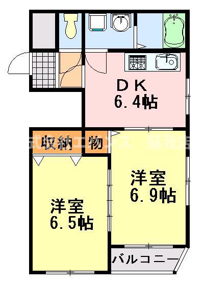 アートビルズ六番館(2DK/1階)の間取り写真