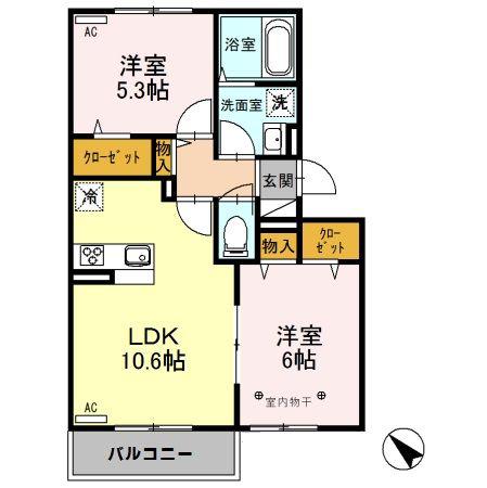 GEMINI(2LDK/2階)の間取り写真