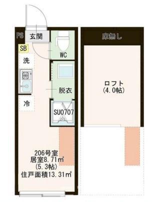 ハーモニーテラス宮本町V(ワンルーム/2階)の間取り写真