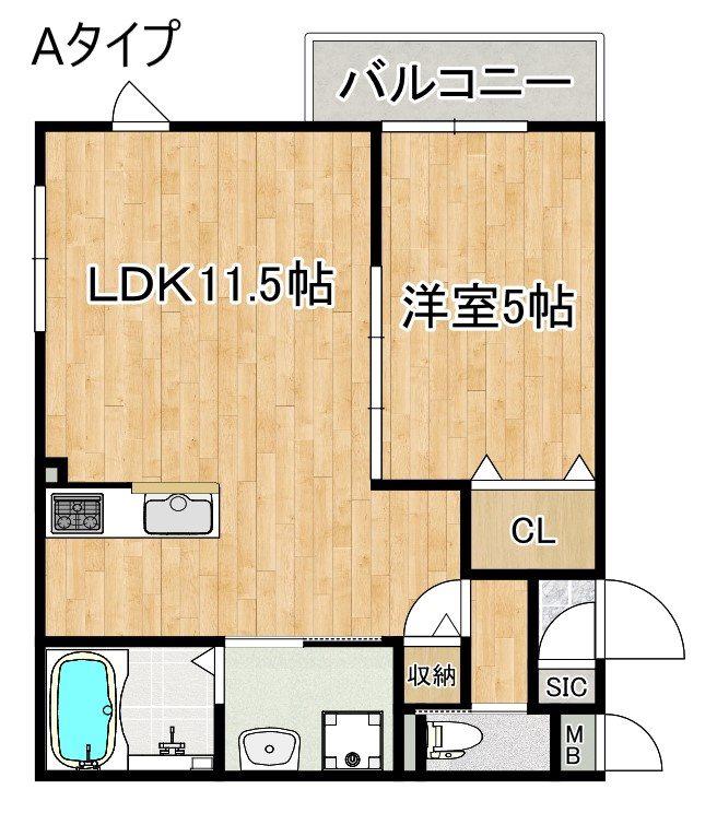 ARCA泉佐野(1LDK/1階)の間取り写真