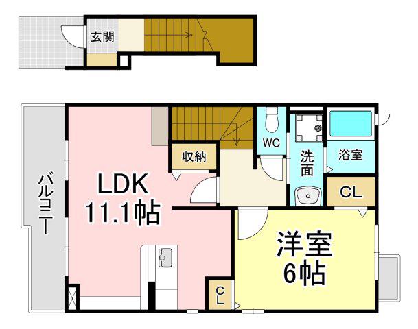 サニーひまわり(1LDK/2階)の間取り写真