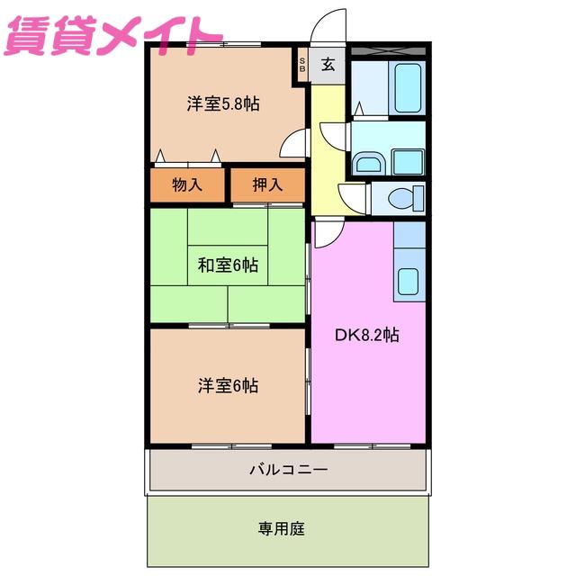 サンメゾンスギ(3DK/1階)の間取り写真