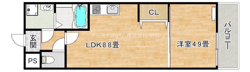 フジパレス堺大浜V番館(1LDK/3階)の間取り写真
