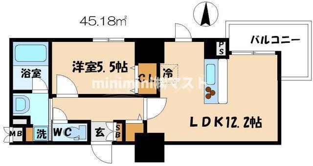 ブラウ上町台(1LDK/5階)の間取り写真