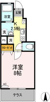 アシンプトートB棟(1K/1階)の間取り写真