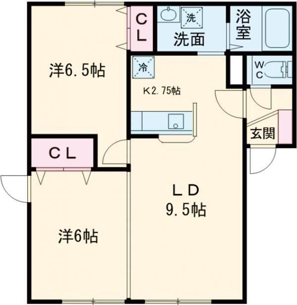 プレミールF館(2LDK/1階)の間取り写真