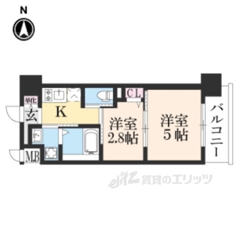 アクアプレイス京都西院2504(2K/5階)の間取り写真