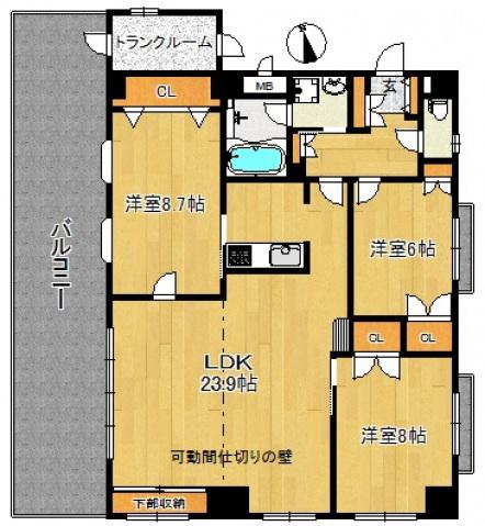 ボヌール宮前平(3LDK/5階)の間取り写真