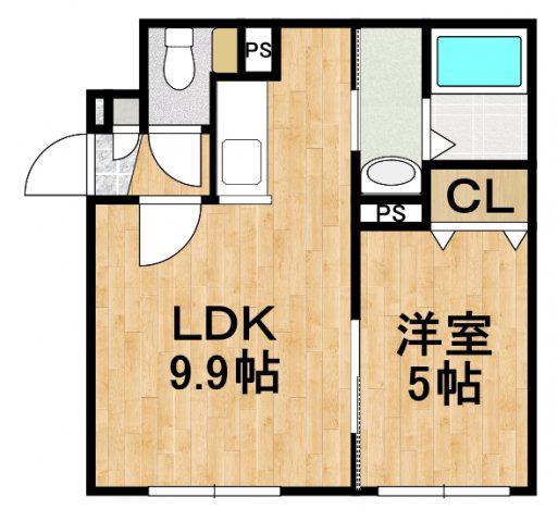 CANAAN北栄(1LDK/3階)の間取り写真