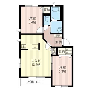 カーサティダーB(2LDK/3階)の間取り写真