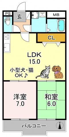 加美東グリーンハイツ(2LDK/3階)の間取り写真