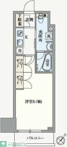 アジールコート汐浜キャナル(1K/2階)の間取り写真