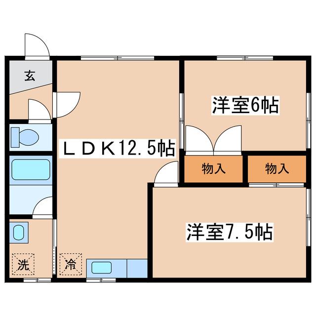 西川マンション(2LDK/1階)の間取り写真
