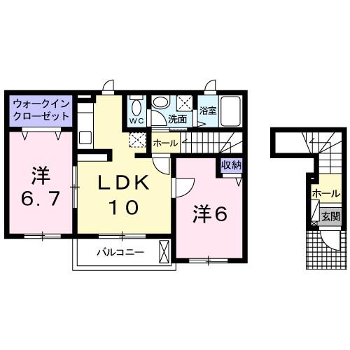 シャンド.ソレイユ(2LDK/2階)の間取り写真