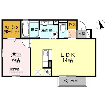 ウエスタンヒルズ B棟(1LDK/1階)の間取り写真