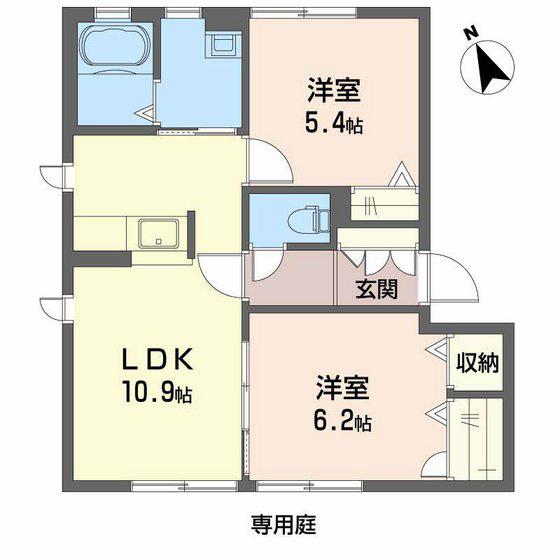 ヴァン・ベールD棟(2LDK/1階)の間取り写真